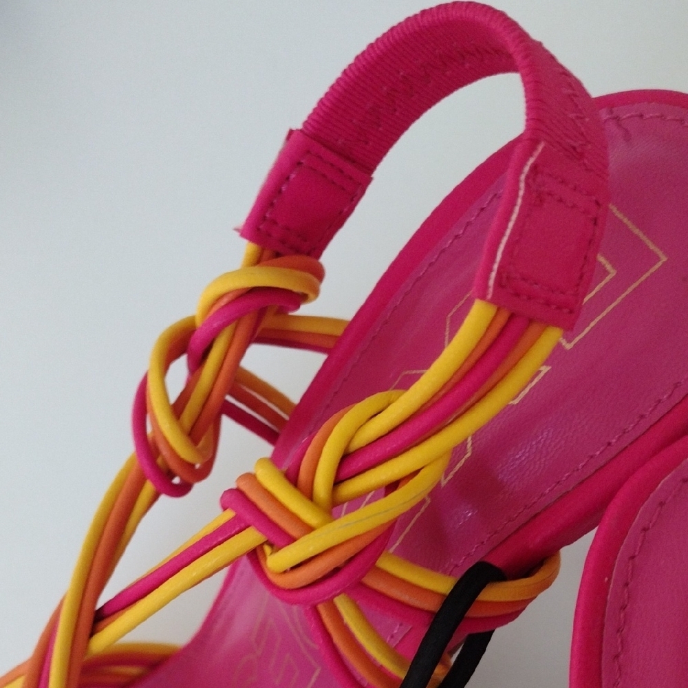 Express Pink and Yellow Strappy Heels - Picture 9 of 15